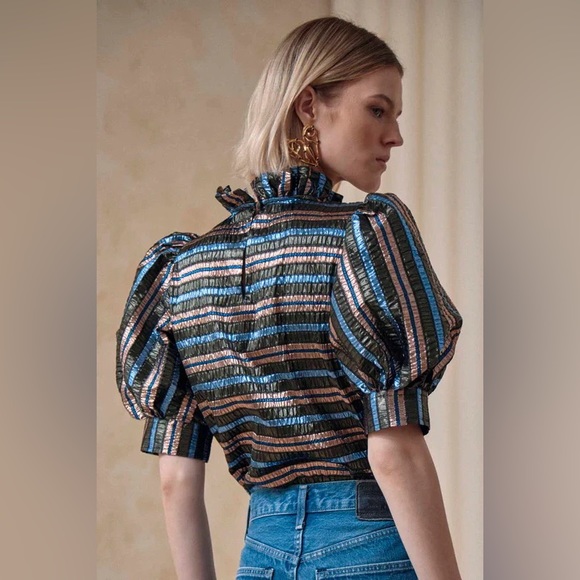 HUNTER BELL | Stella Blouse Top in Festive Stripe Metallic Holiday Top - Picture 2 of 11